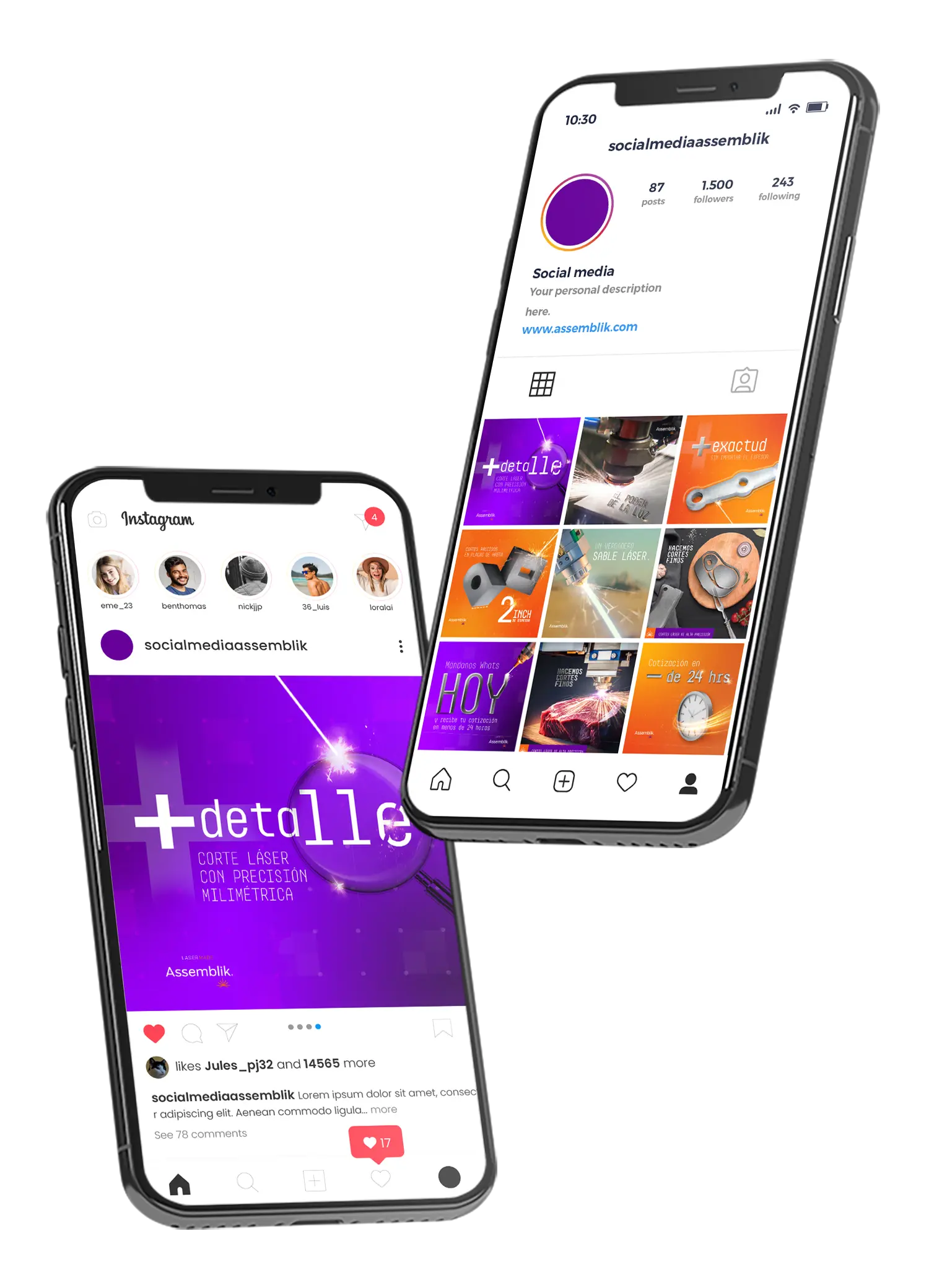 mockup de posts en redes sociales con el contenido de la marca