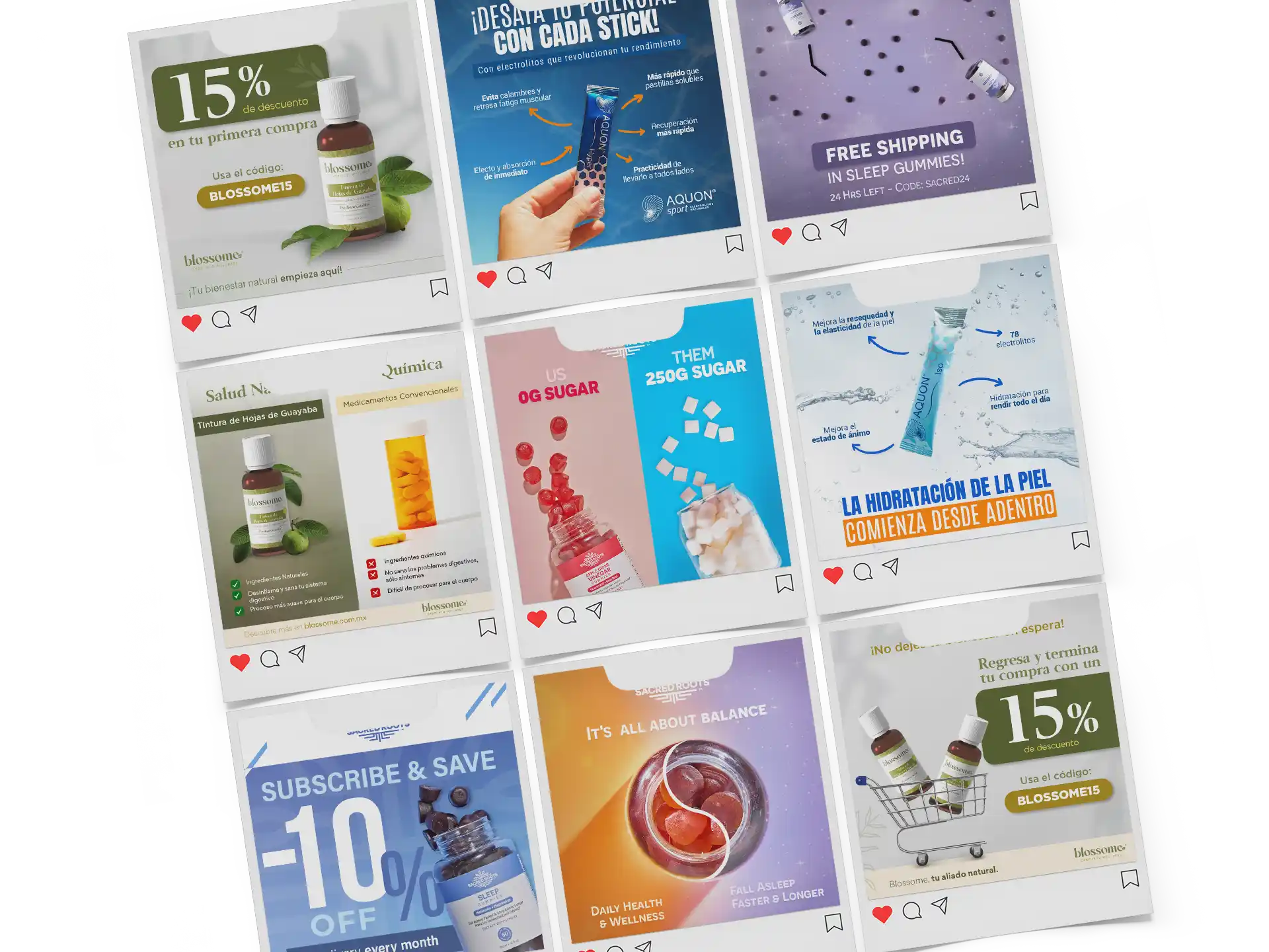 Nueve imagenes de publicaciones para publicidad digital