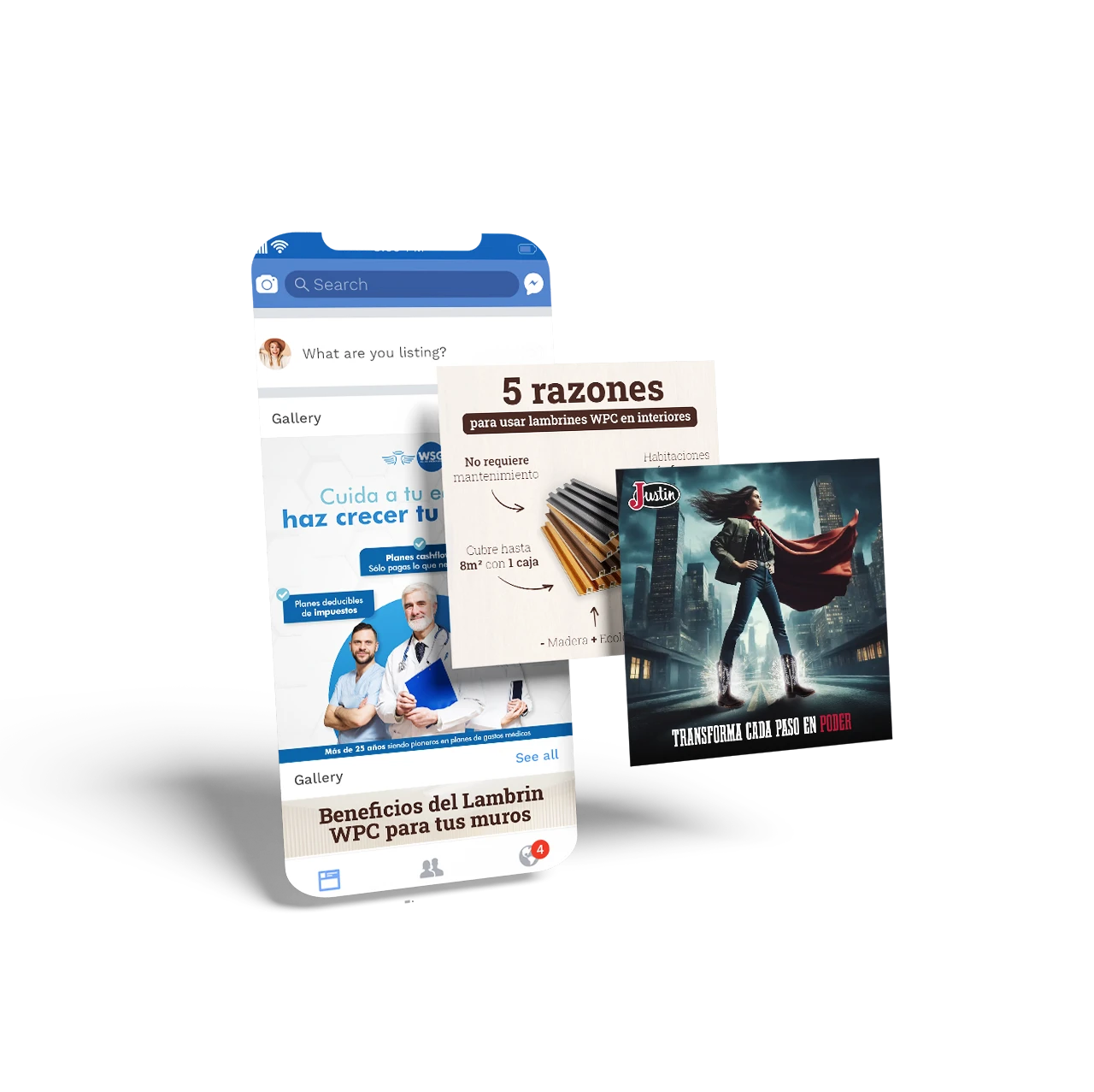 mock up de publicaciones en redes sociales para agencia Merlion