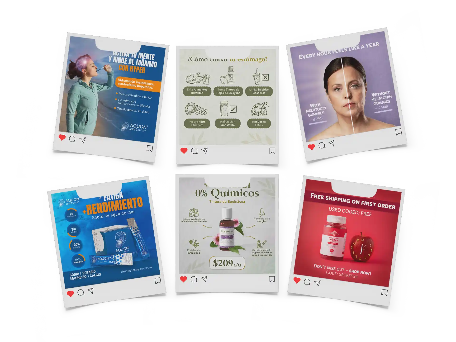 Mock up de seis posts para contenido de marca