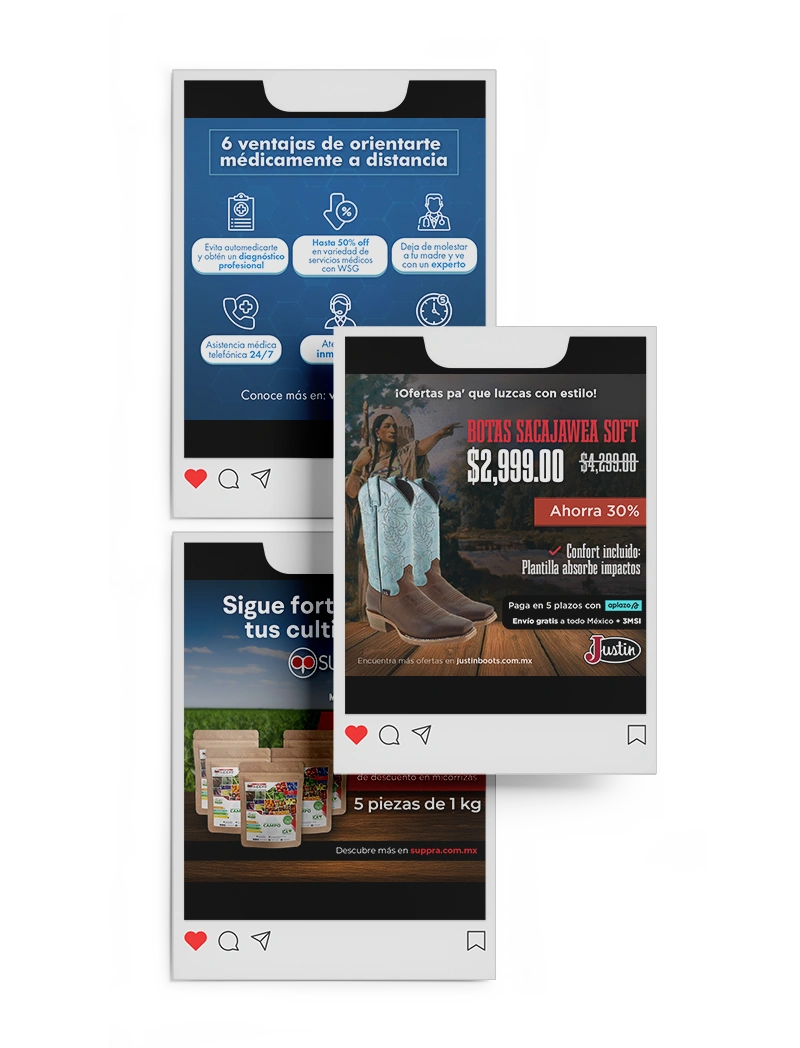 Tres publicaciones para campaña de marketing en redes