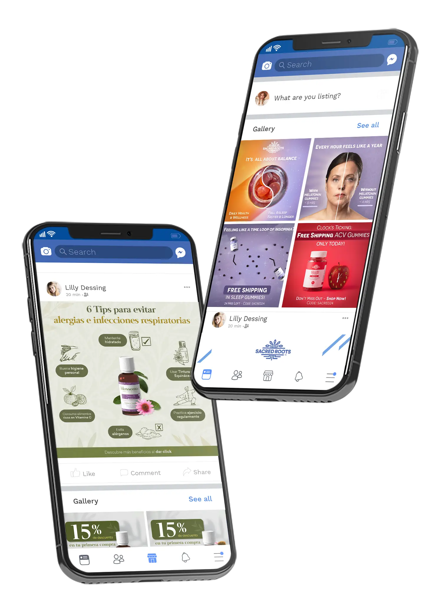 mockup de dispositivo mobil mostrando imágenes de campañas de marketing