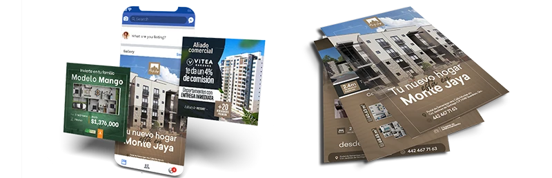 mock ups de productos y publicaciones en redes de inmobiliaria